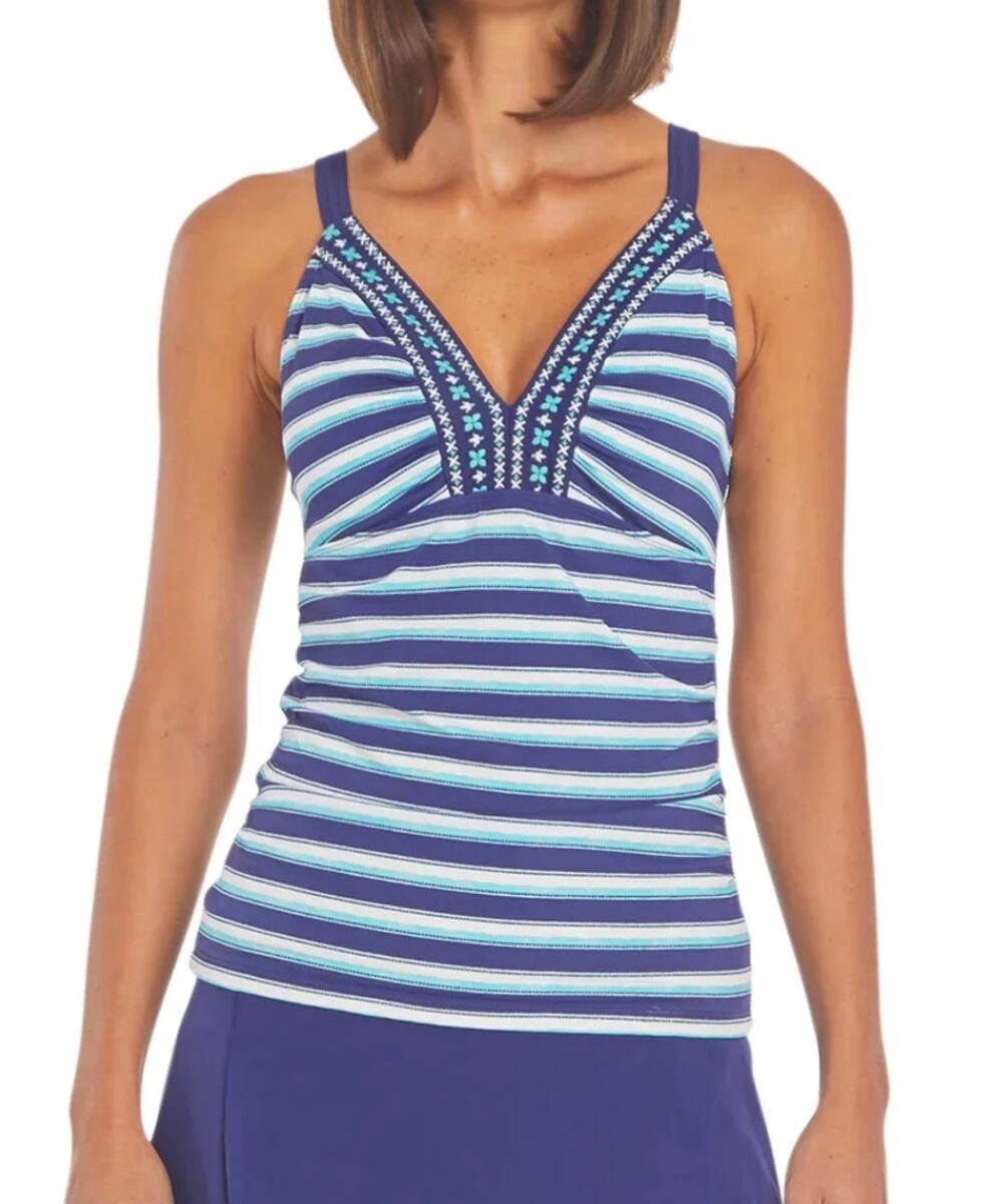 Cabana Life Delray Embroidered Tankini Top S NWT